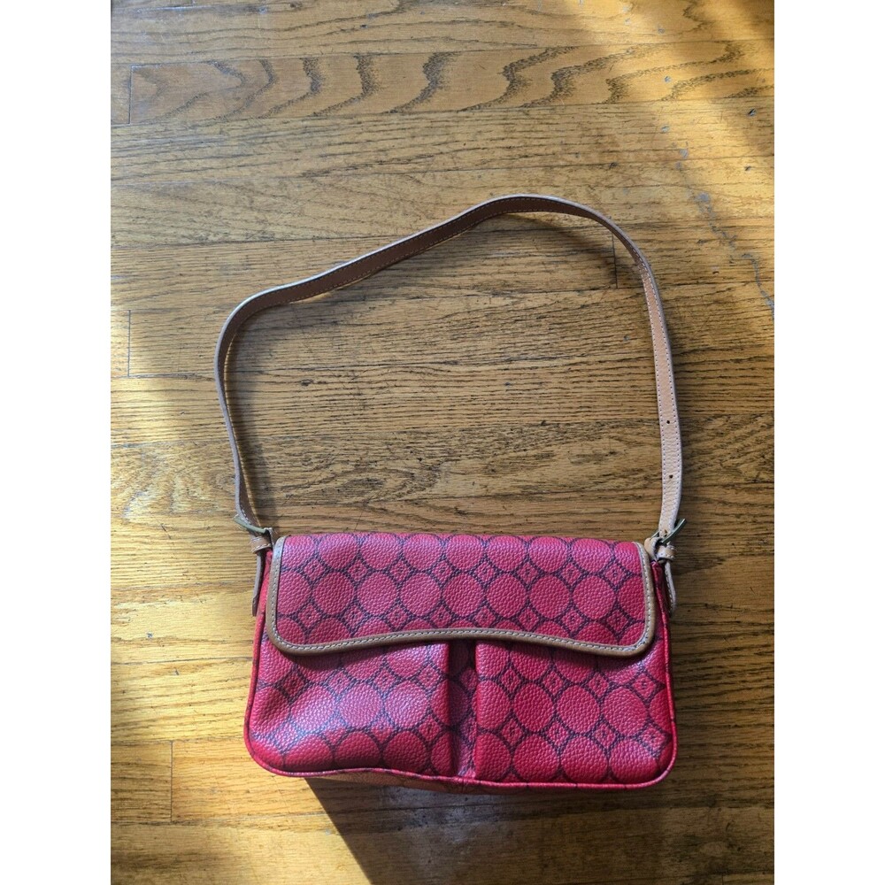 VTG Rare Fossil 1954 Red Leather Monogram Shoulder Bag #75082 Y2K